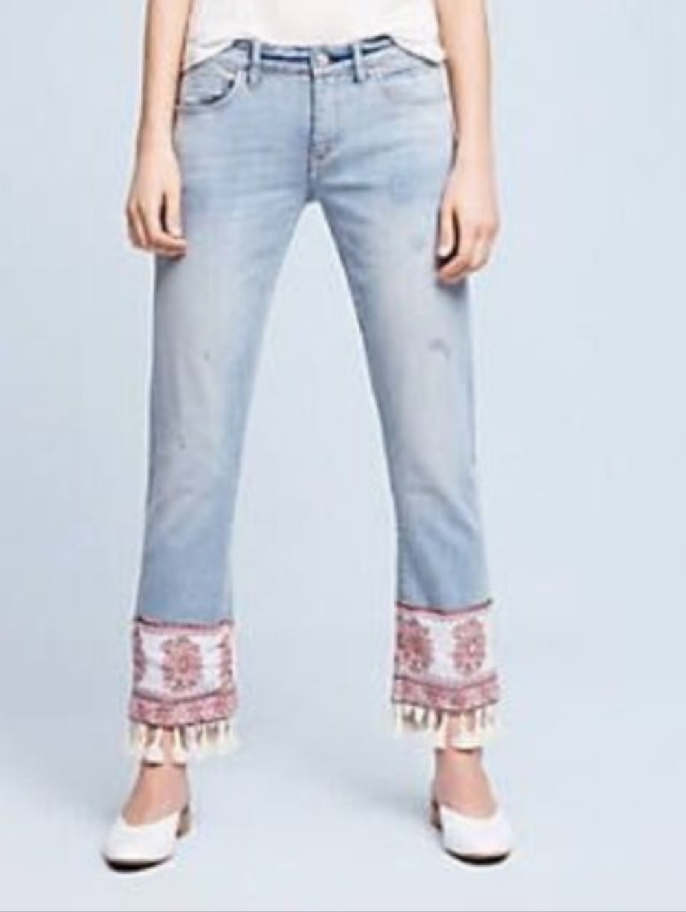 Anthropologie Pilcro Hyphen Mid-Rise Bovfriend Jeans Bandana Fringe Size 27